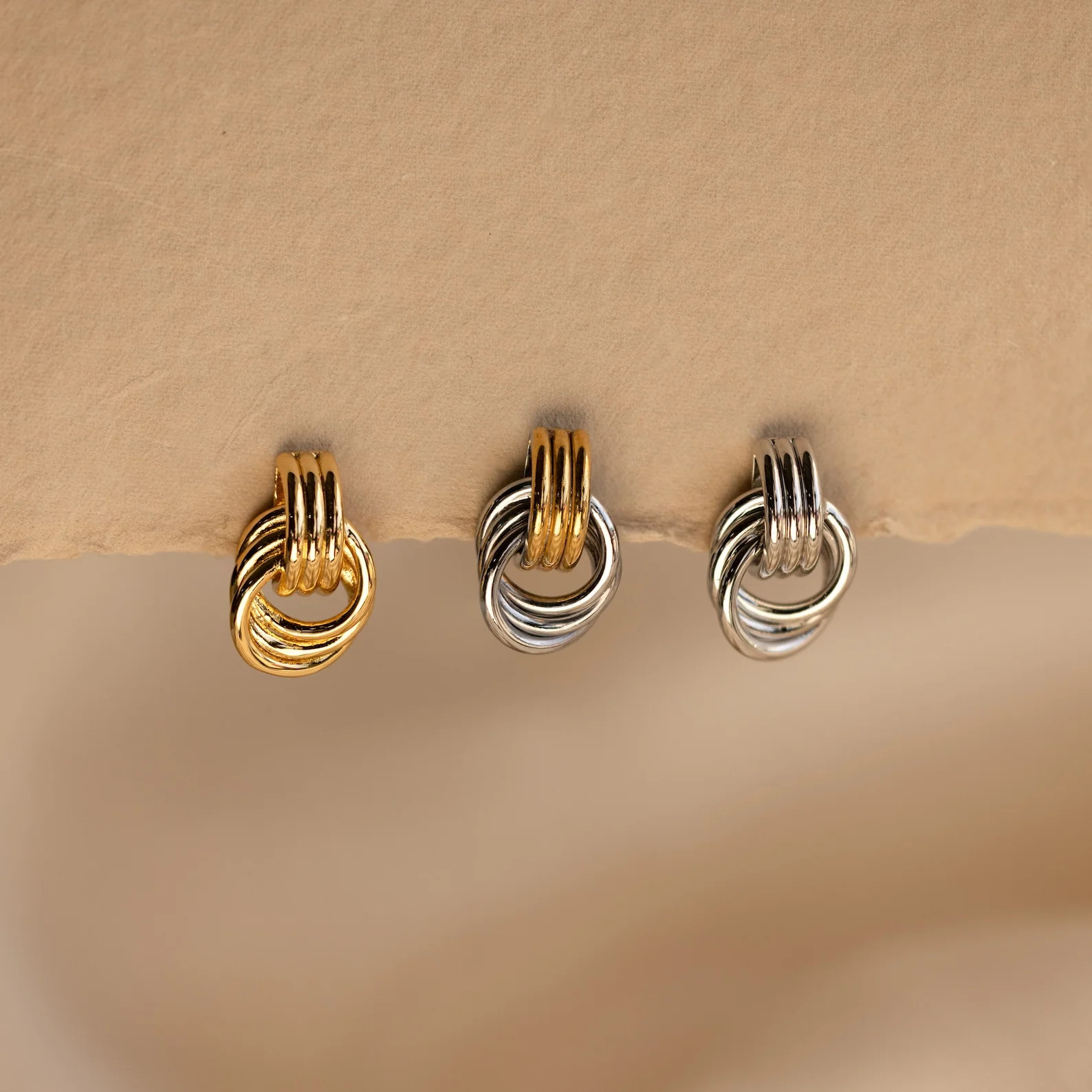 Mini Triple Knot Stud Earrings in Mixed Metal | Caitlyn Minimalist | Caitlyn Minimalist