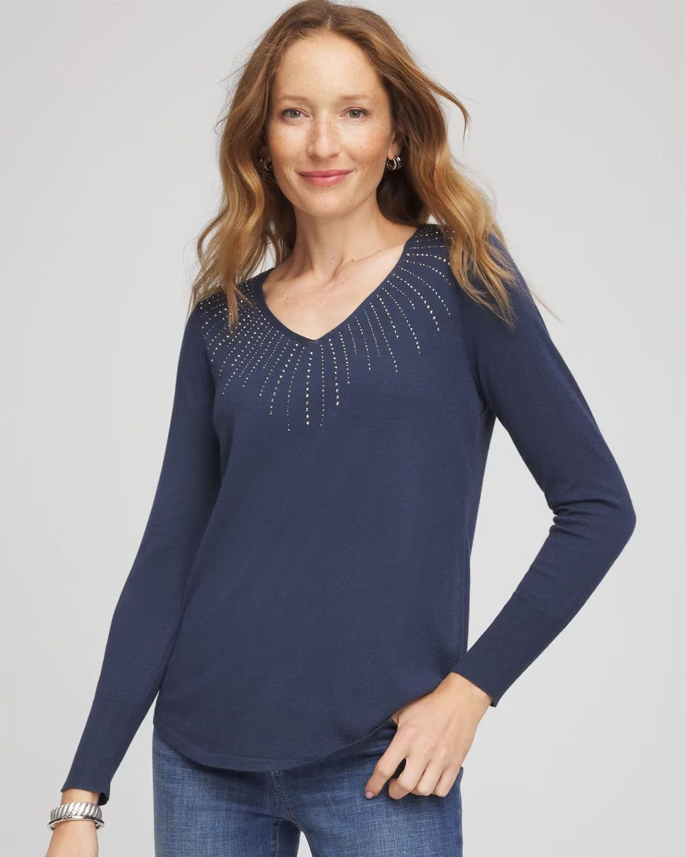 Ella Embellished V-Neck Sweater | Chico's