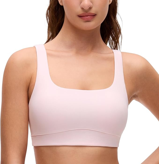 CRZ YOGA Butterluxe Scoop Neck Sports Bras for Women - U Back Padded Wide Strap Wireless Yoga Top | Amazon (US)