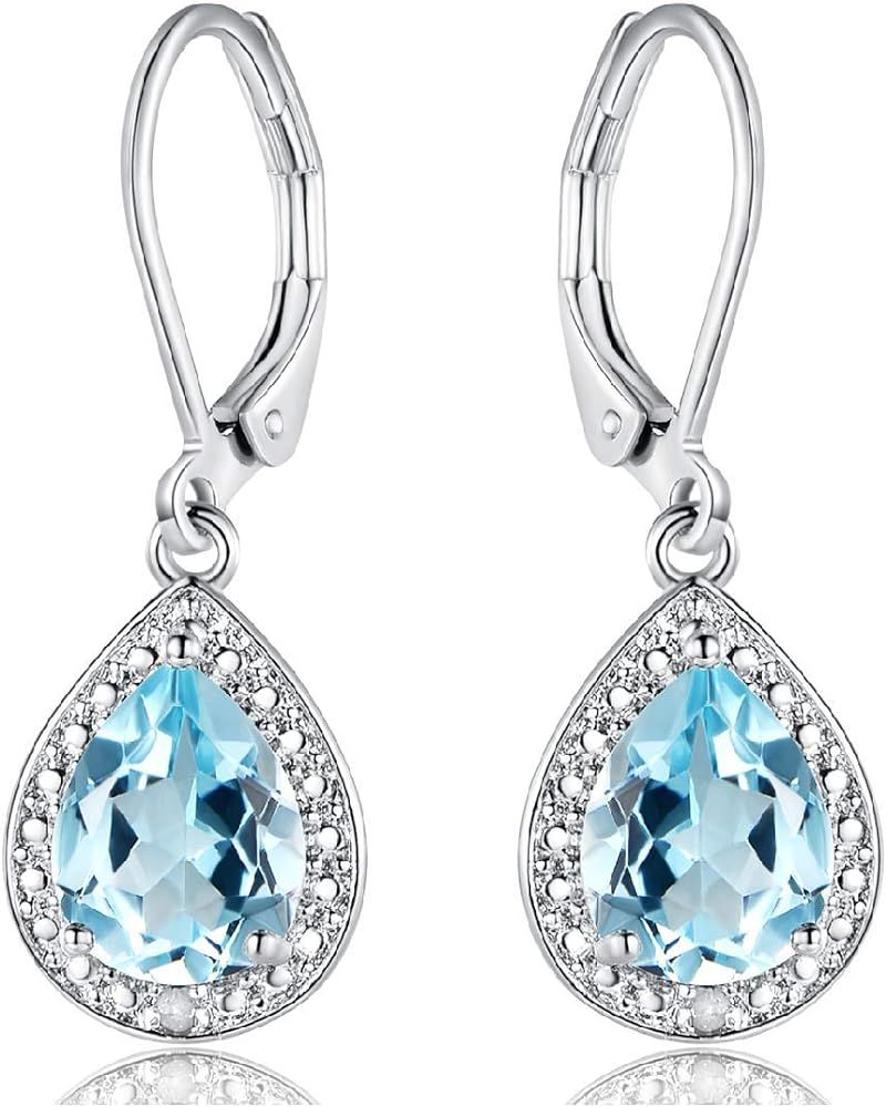 Barzel 18K White Gold Plated Created Gemstone & Diamond Accent Drop Earrings | Amazon (US)