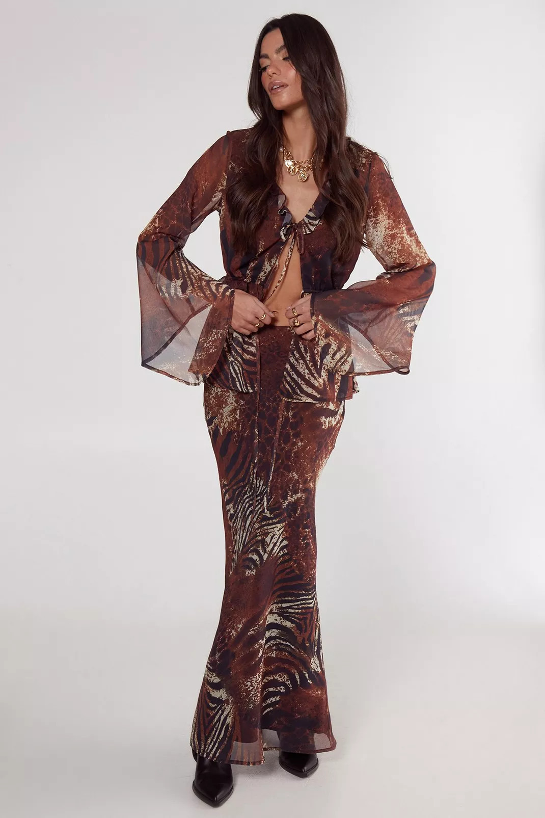 Mixed Animal Crinkle Chiffon Bias Cut Maxi Skirt | Nasty Gal US