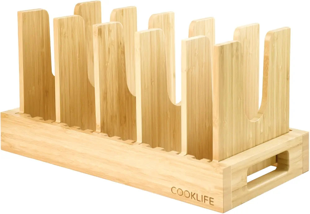 Pot and Pan Organizer - Bamboo Pot Lid Organizer Reusable Containers in Cabinet Storage - Pot Hol... | Amazon (US)