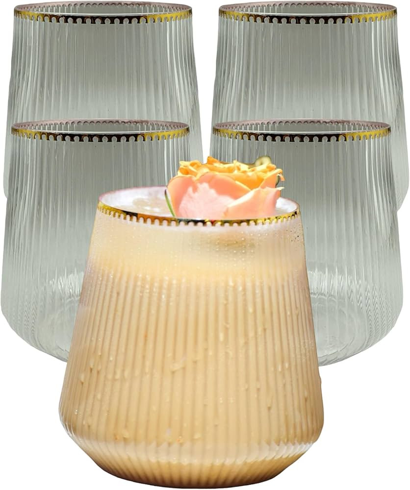 36 Count Origami Ripple Unbreakable Stemless Plastic Wine Champagne Whiskey Glasses Elegant Durab... | Amazon (US)