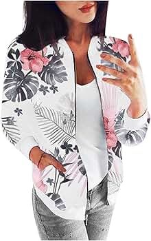 Women Long Sleeve Retro Floral Bomber Jacket Zipper Baseball Jacket Printed Coat | Amazon (US)
