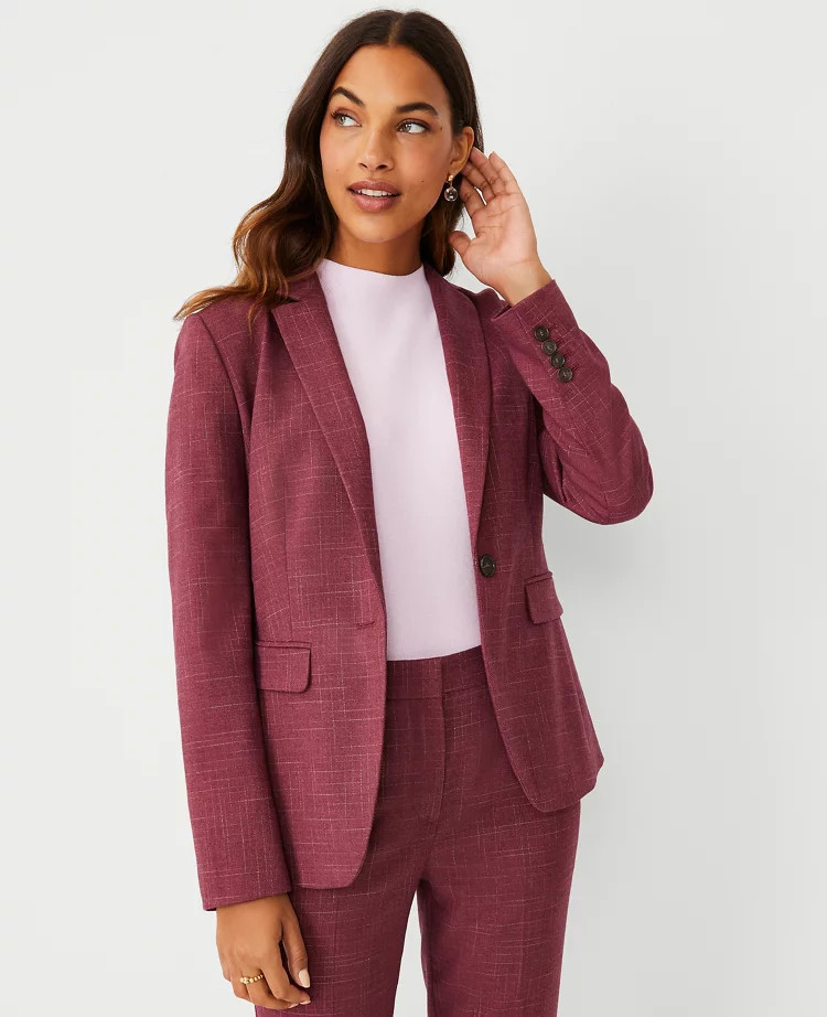 The Notched One Button Blazer in Cross Weave | Ann Taylor (US)