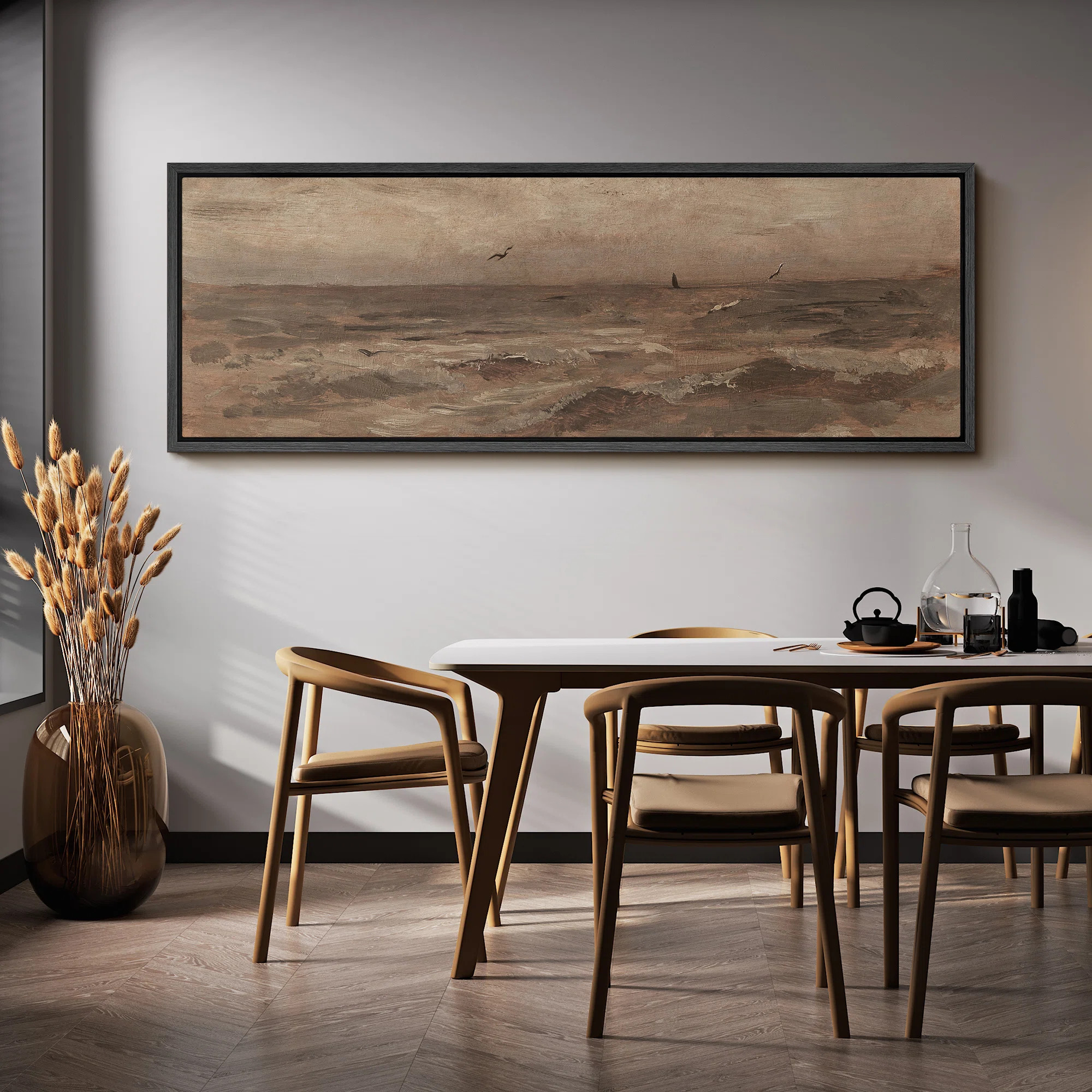 Coastal Beach Vintage Brown Coastal Ocean Waves with Seagulls Rustic Extra Large Canvas Print Wal... | Wayfair North America