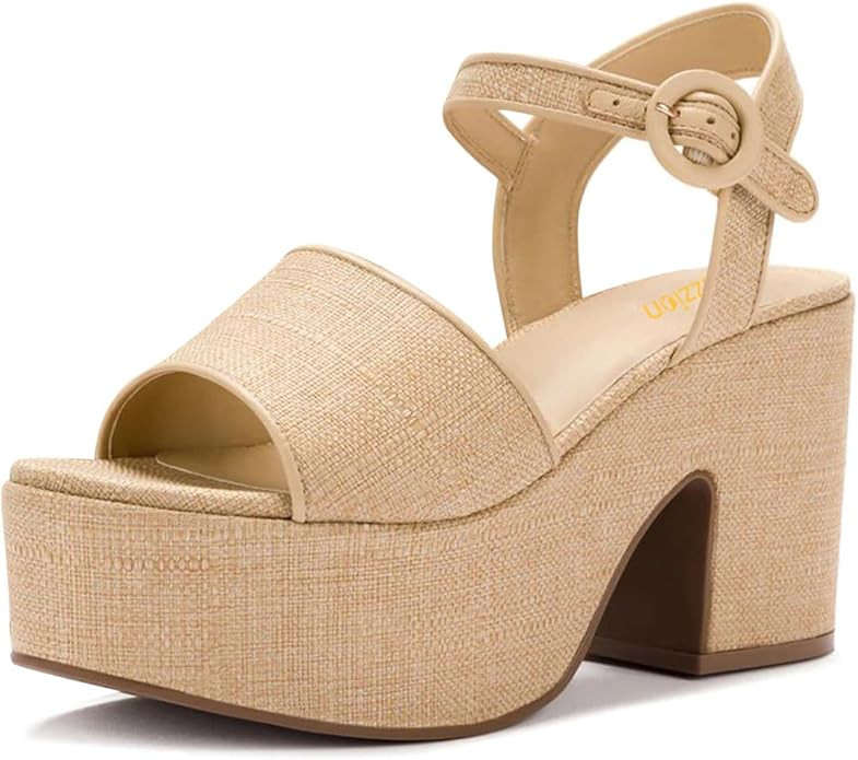 Pazzion Women Chunky High Heel Platform Sandals Open Toe Ankle Strap Buckle Ladies Shoes for Brid... | Amazon (US)