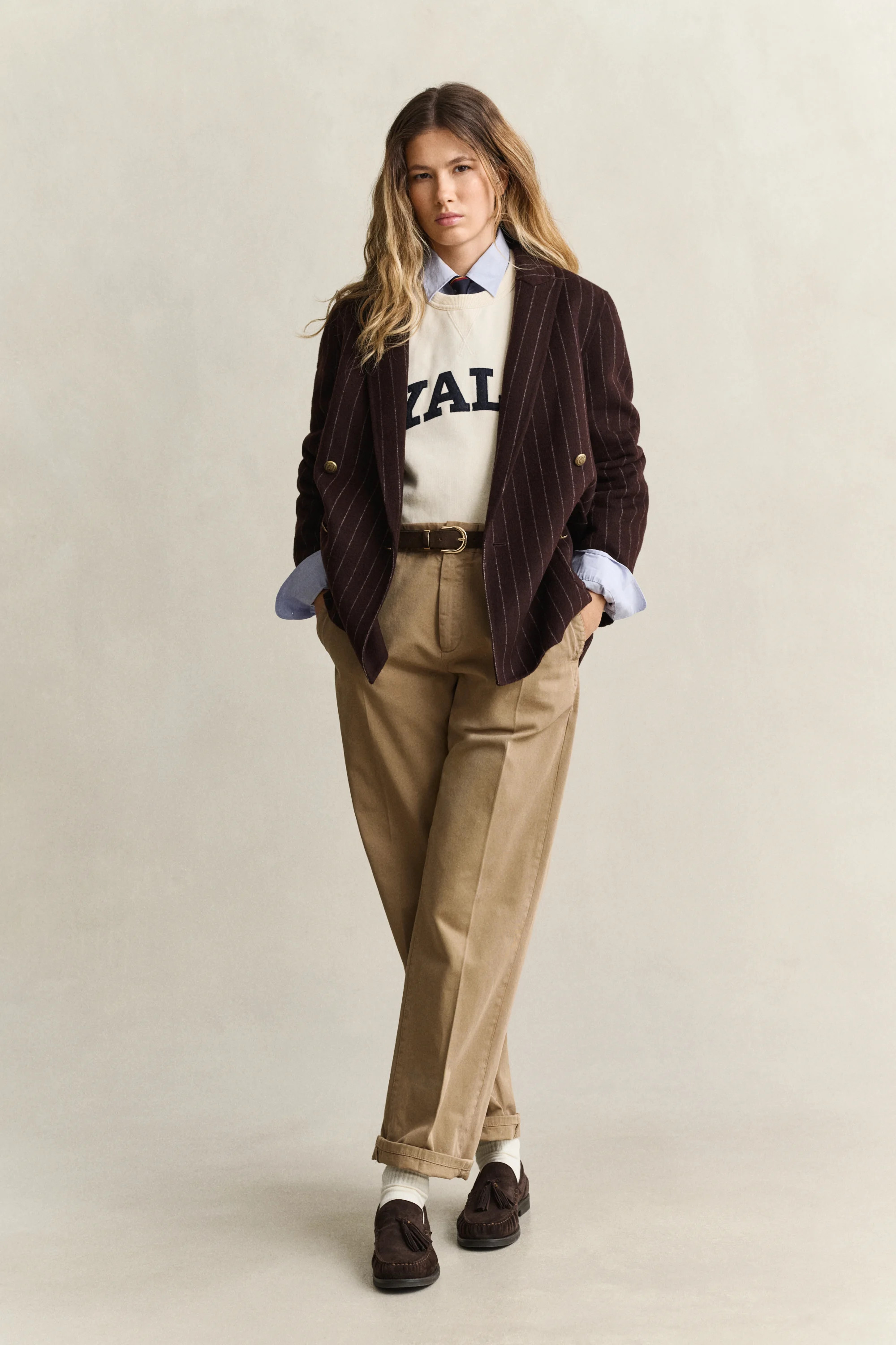 Gant x Yale Pinstriped Handstitched Blazer - DEEP BROWN | Gant