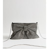 Silver Rhinestone Embellished Bow Appliqued Clutch Vegan New Look | New Look (UK)