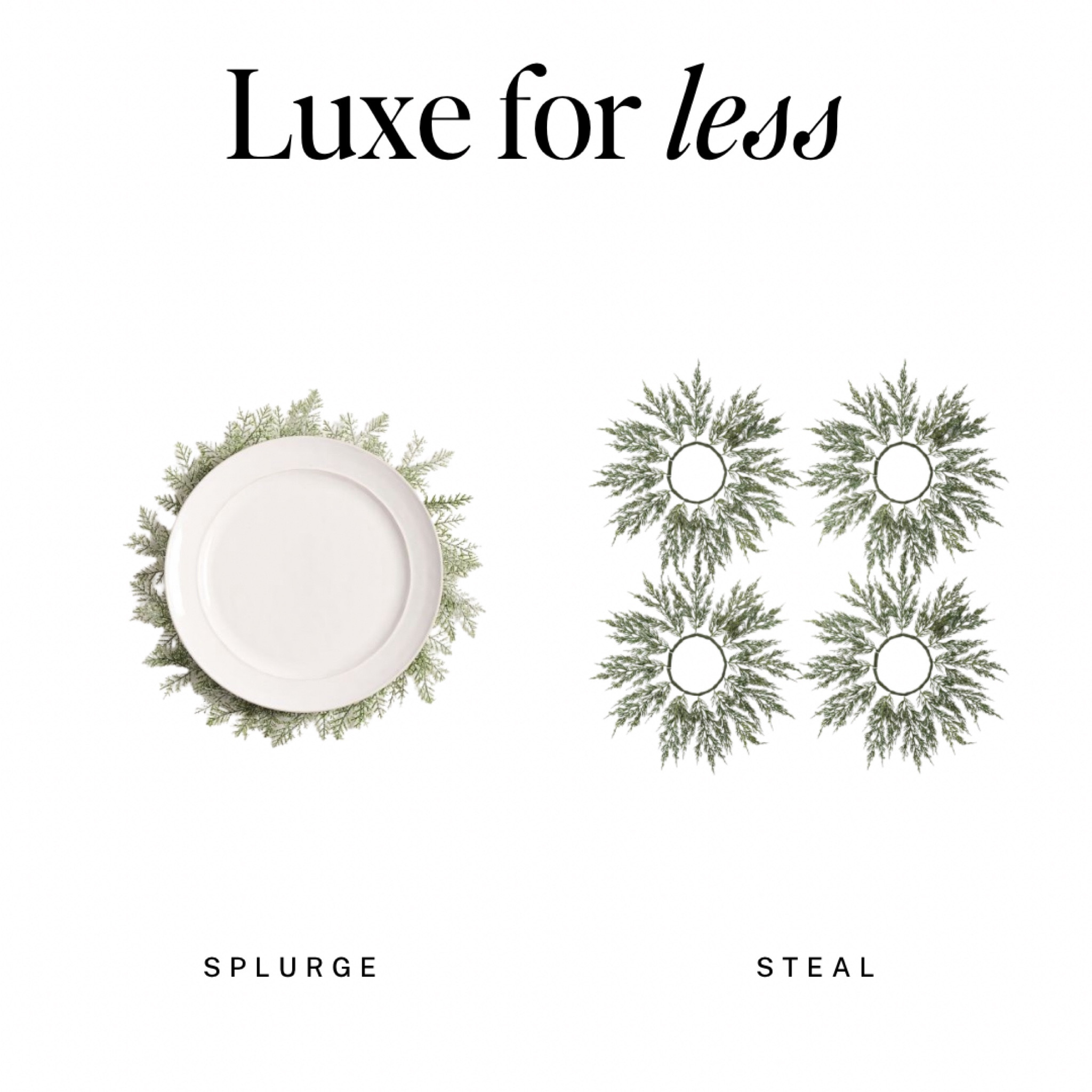 Luxe for Less: Holiday Edition
Love the wreath chargers from Pottery Barn? Here's a lookalike from Target for $15 (set of 4)!

Holiday decor shouldn't cost a fortune. 

Holiday decor, Christmas, tabletop, holiday finds, pottery barn, tabletop, Christmas, place setting, charger, target 





#LTKHoliday #LTKFindsUnder50 #LTKSeasonal