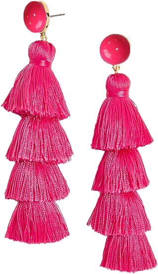 New Trend Beautiful Stud Pink Tassel Earrings for Women Set, Cute Earrings for Graduation pom and... | Amazon (US)