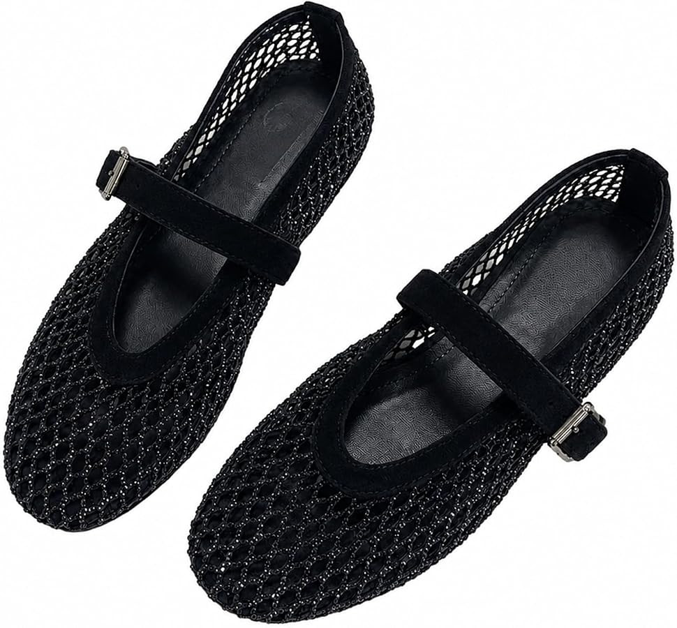 Ballerina Flats for Women Mesh Rhinestone Mary Jane Ballet Flats Summer Dressy Casual Sparkling B... | Amazon (US)