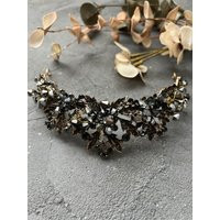 Black Crystal Leaf Crown Gothic Bride Tiara Headpiece | Etsy (US)