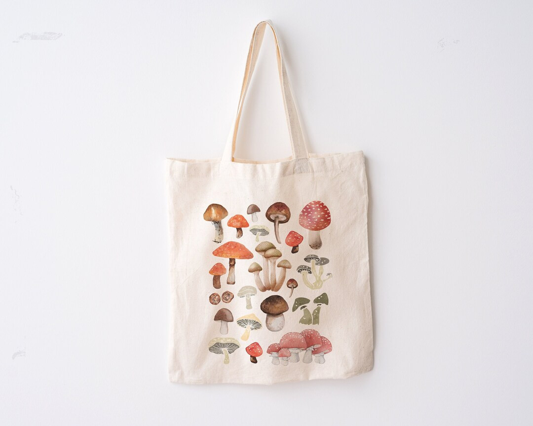 Mushroom Tote Bag Cute Tote Bag Mushroom Bag Plant Tote Aesthetic Bag Market Bag Tote Bag Pattern... | Etsy (US)