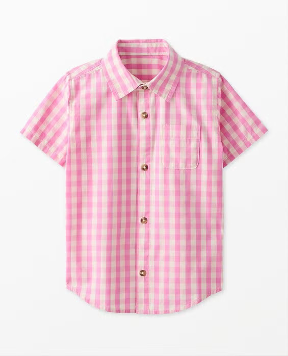 Boys' Fuchsia Pink Gingham Poplin Button Up Shirt in 100% Cotton - Size Toddler 2 by Hanna Andersson | Hanna Andersson