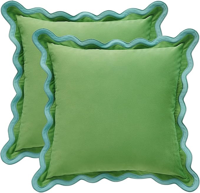 MONDAY MOOSE Decorative Throw Pillow Covers Cushion Cases, Set of 2 Soft Velvet Scalloped Wavy Ed... | Amazon (US)