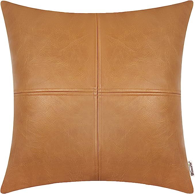 Brawarm Tan Leather Throw Pillow, Faux Leather Pillow Covers 18 X 18 Inches, Tan Leather Pillow C... | Amazon (US)