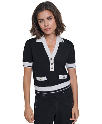 Women's Short-Sleeve Collared Sweater | Macy's