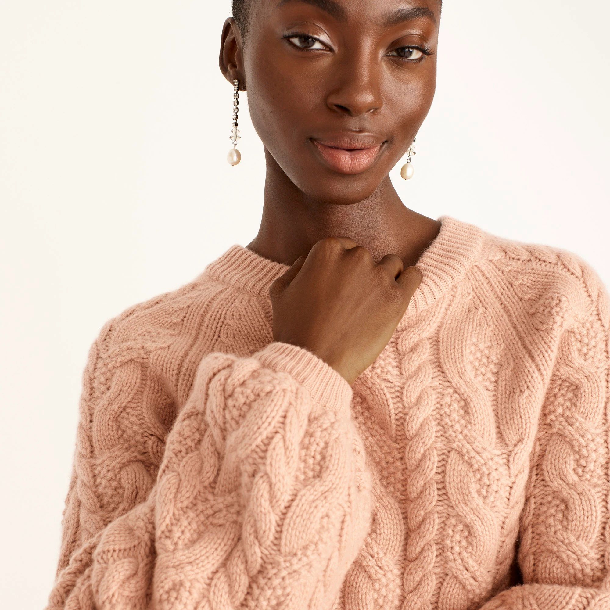 Cashmere balloon-sleeve cable-knit sweater | J.Crew US