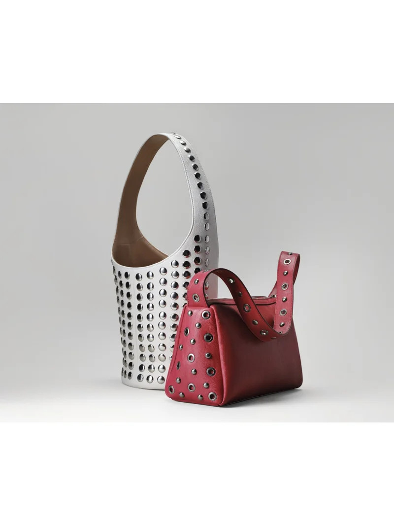 No Boundaries Women's Faux Leather Studded Moto Shoulder Bag, Carmine Red | Walmart (US)
