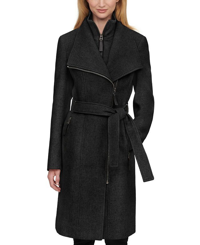 Calvin Klein Women's Faux-Leather Trim Belted Wrap Coat, Created for Macy's & Reviews - Coats & J... | Macys (US)