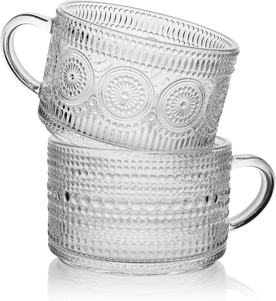 Vintage Coffee Mugs Set of 2, 14 oz Glass Coffee Cups Gift for Cappuccino, Latte, Coffee Bar Acce... | Amazon (US)
