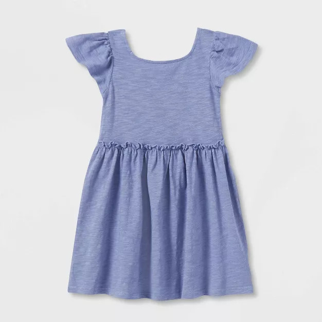 Toddler Girls' Short Sleeve Solid Knit Washed Dress - Cat & Jack™ Blue 5T | Target