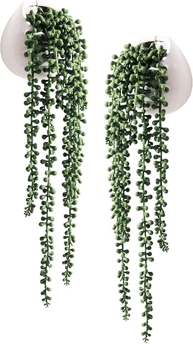 Artificial Succulents Hanging Plants, Faux String of Pearls Plants for Home Office Accessories Wi... | Amazon (US)