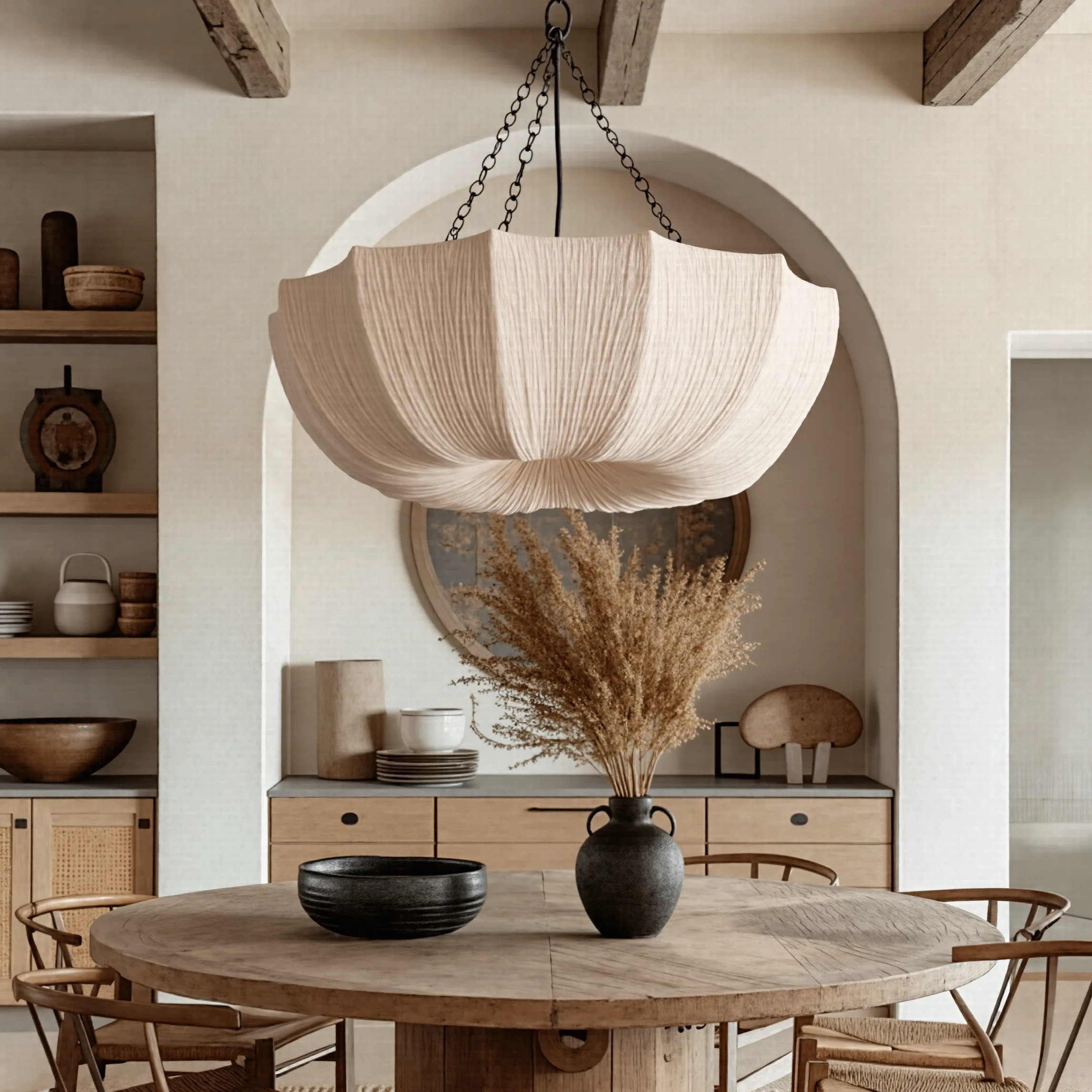 Hokku Designs Three Light Pendant Light Indoor Bowl Fabric Kitchen Island | Wayfair | Wayfair North America