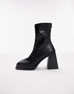 Topshop Maddie block heel sock boot in black | ASOS (Global)