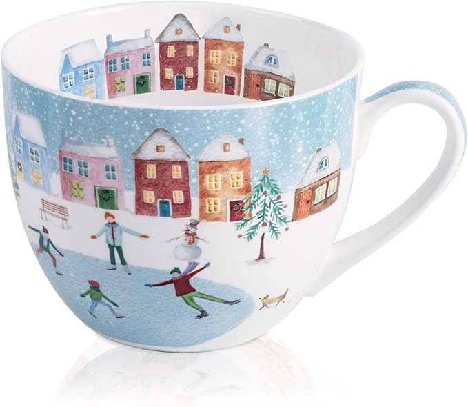 Christmas Skating Mug - 20 oz Bone China Winter Coffee Mugs with Snowy Village, Perfect Holiday a... | Amazon (US)
