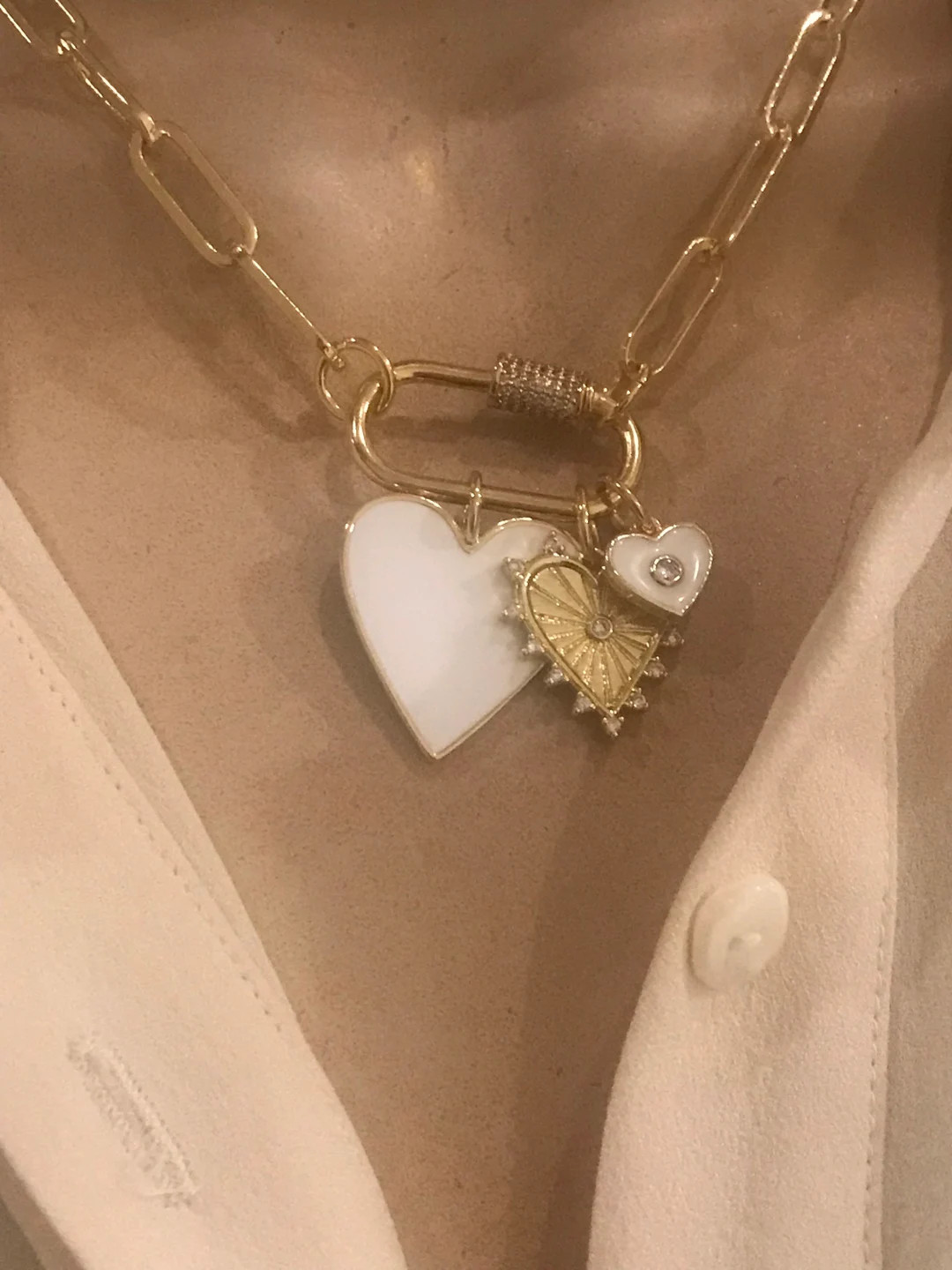 Gold Open Link Chain Mixed Charms Necklace - Etsy | Etsy (US)