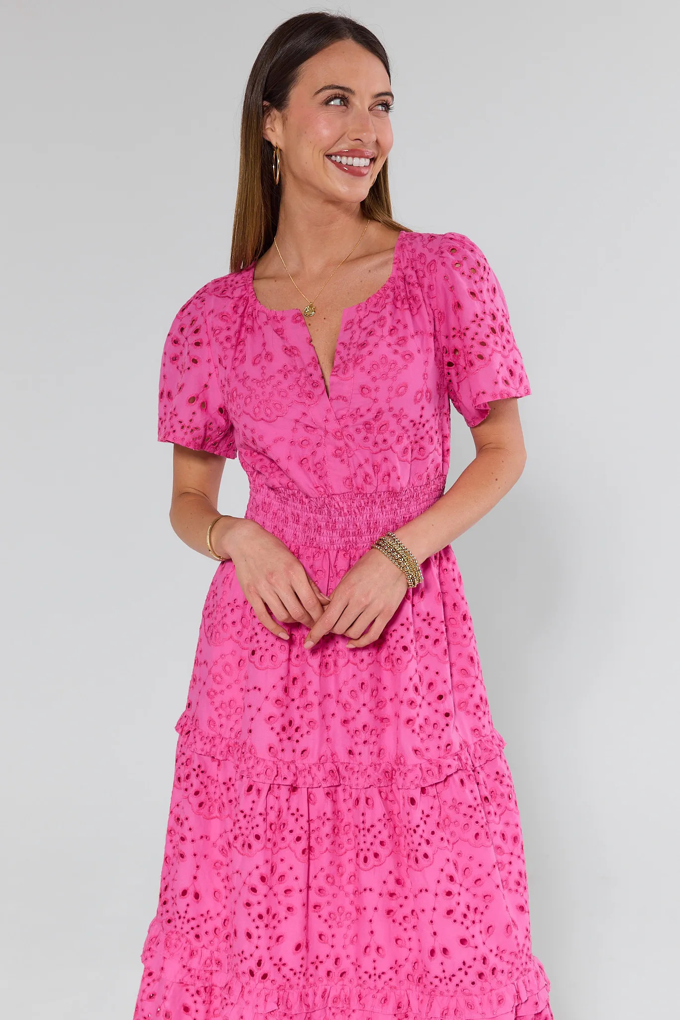 Gina Pink Eyelet Maxi Dress | Avara