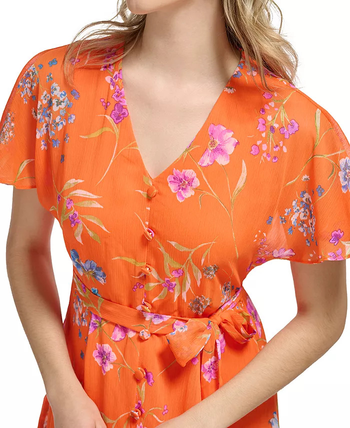 Women's V-Neck Short-Sleeve Chiffon A-Line Dress | Macys (US)
