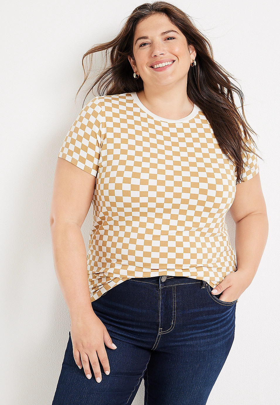Plus Size 24/7 Kennedy Checkered Crew Neck Tee | Maurices
