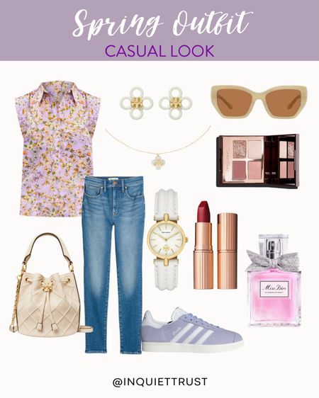 Elevate this floral button-down top and denim jeans with these stylish handbag, cute accessories, lilac Adidas Gazelle and more!
#springfashion #casuallook #beautypicks #outfitinspo

#LTKItBag #LTKShoeCrush #LTKBeauty