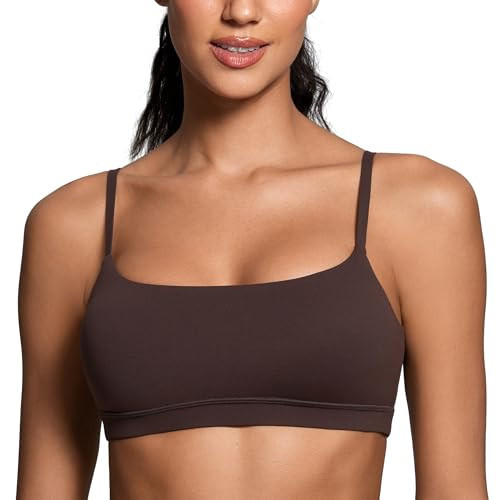 CRZ YOGA Butterluxe Adjustable Spaghetti Strap Sports Bras for Women - Scoop Neck Wireless Padded Yoga Workout Crop Top Hot Fudge Brown Large | Amazon (US)