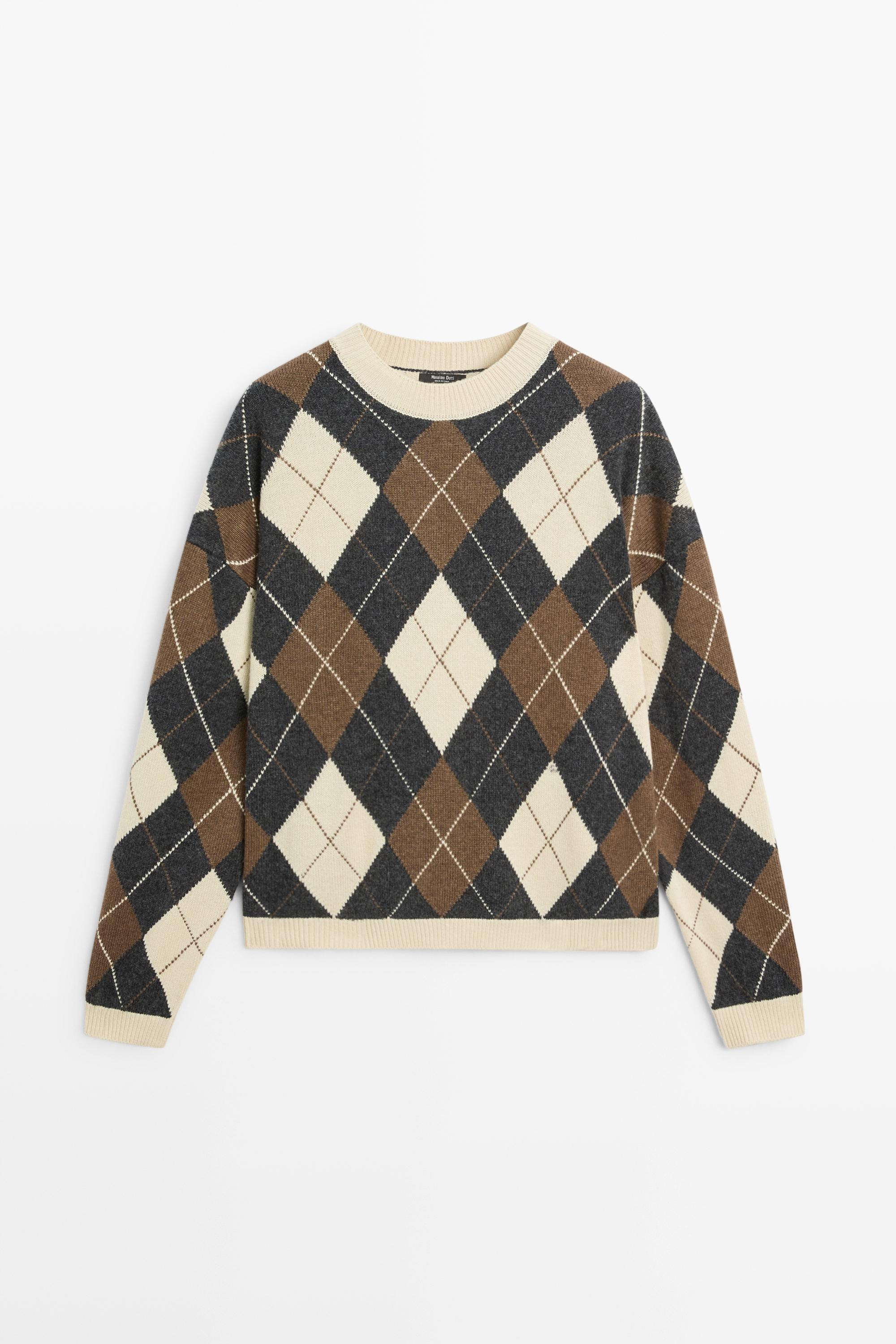 Wool-blend Argyle knit sweater - CREAM | Massimo Dutti US