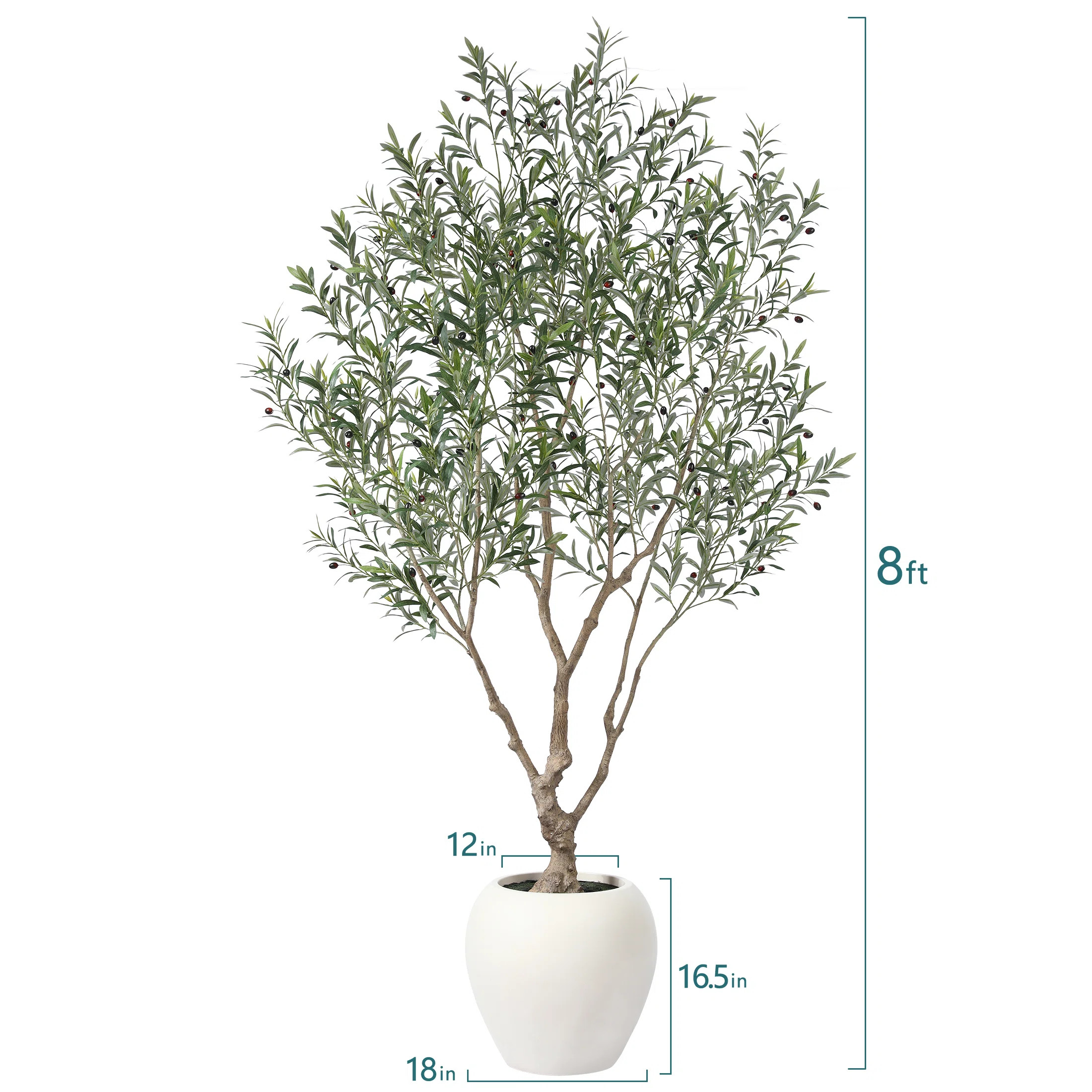 Adcock 8ft Artificial Olive Tree with 18in White Planter, Tall Faux Olive Trees for Indoor | Joss & Main