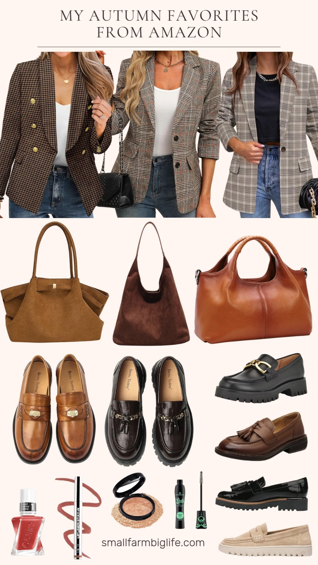  
These are my favorites from the best selling Amazon styles right now. You can’t go wrong with a blazer, loafers and a brown bag this fall. 

I have this clay colored nail polish and it’s perfect for fall  
 

#LTKFindsUnder50 #LTKStyleTip #LTKOver40