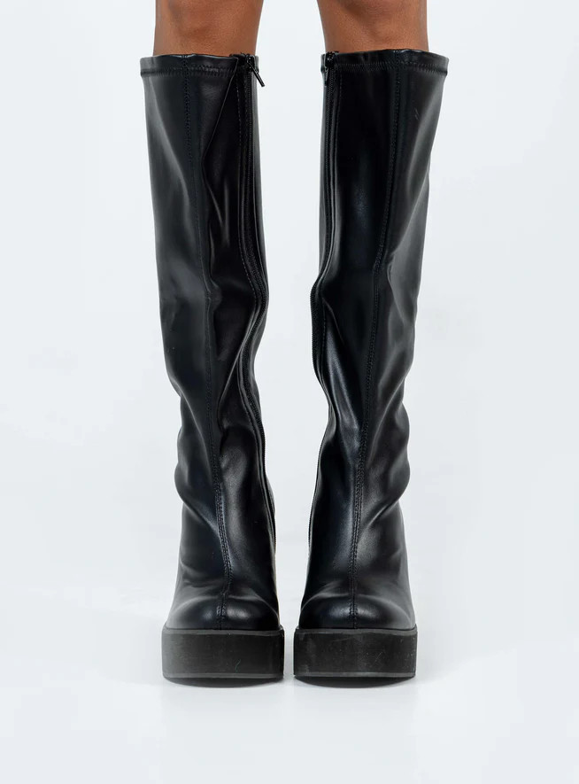 Coline Knee High Platform Boots Black | Princess Polly US