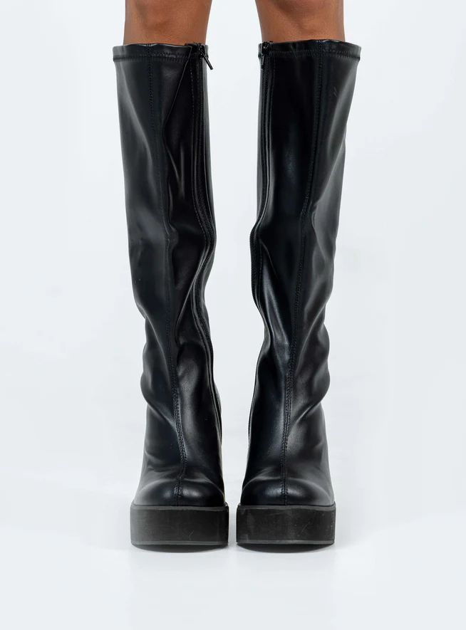 Coline Knee High Platform Boots Black | Princess Polly US