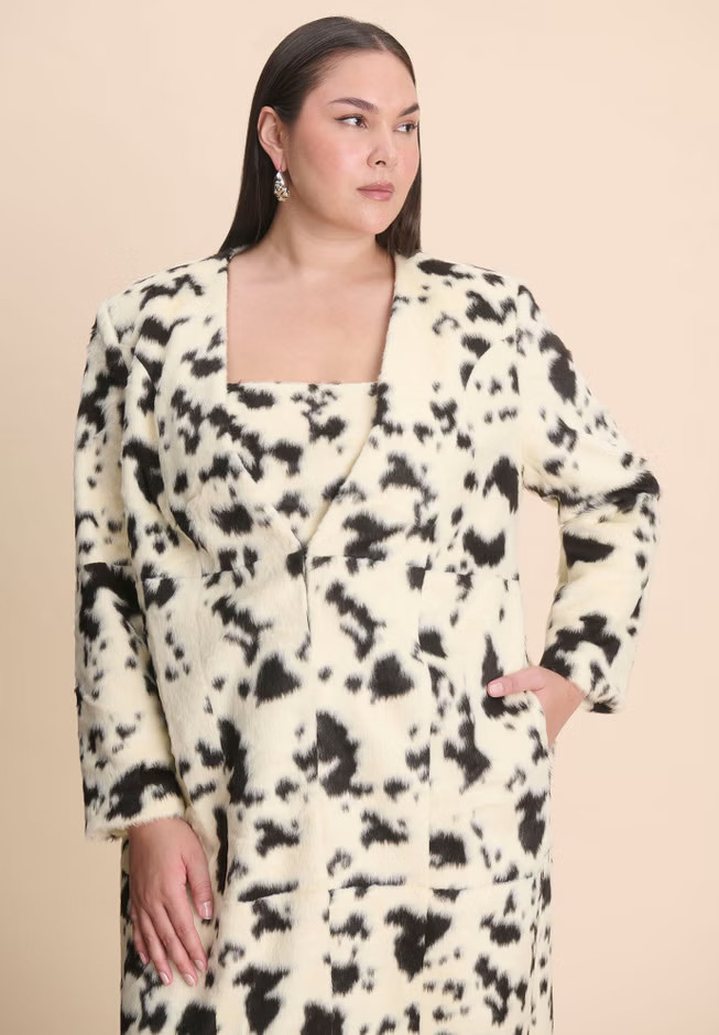 Faux Pony Hair Long Coat | Eloquii