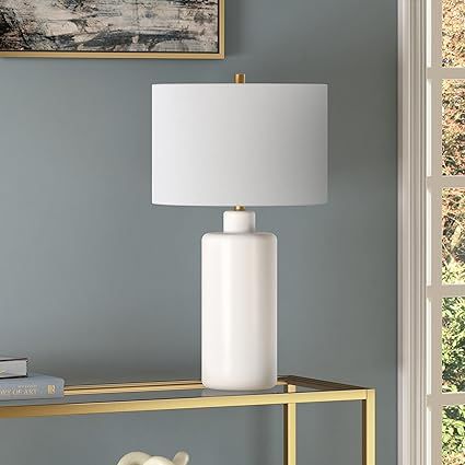 Henn&Hart 25" Tall Ceramic Table Lamp with Fabric Shade in Matte White/White | Amazon (US)