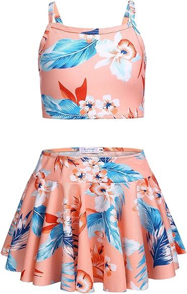 Arshiner Girls' 3Pcs Swimsuits Bikini Bathing Suit Beach Surf Floral Tankini Swimwear | Amazon (US)