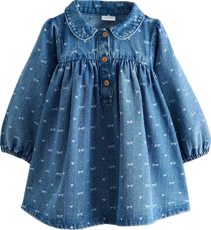 Kids' Bow Long Sleeve Denim Dress | Nordstrom