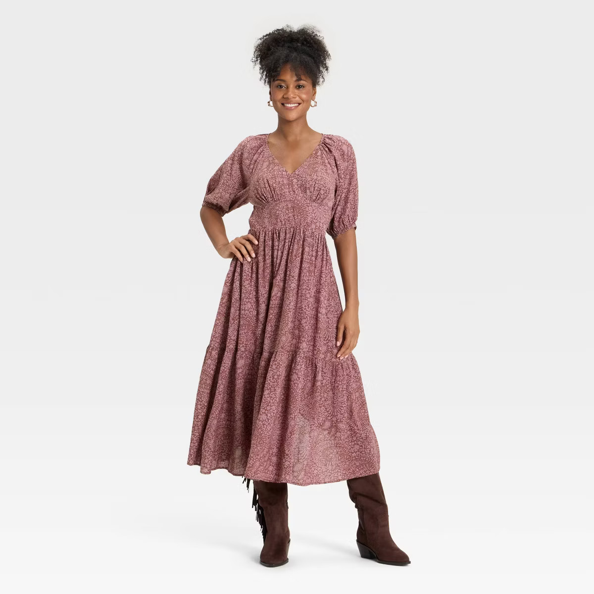 Women's Puff Elbow Sleeve Maxi A-Line Dress - Universal Thread™ | Target