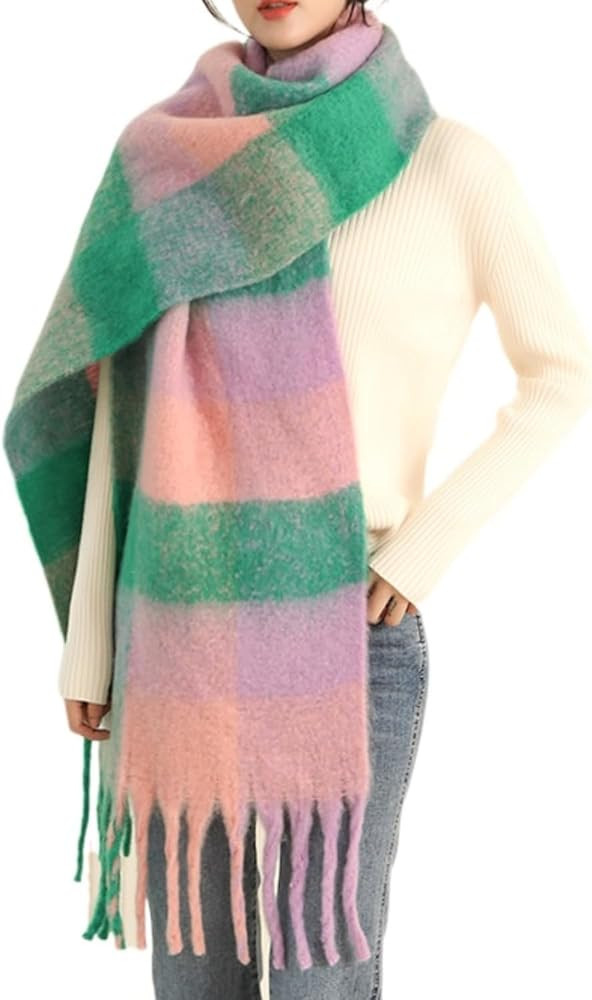 Chunky Winter Scarfs for Women Cold Weather Warm Knit Thick Plaid Scarf Long Large Oversized Chec... | Amazon (US)