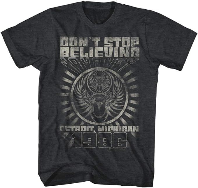 Journey Don't Stop Believing Detroit Album Guitar Cover Rock Band Adult T-Shirt Black Heather | Amazon (US)