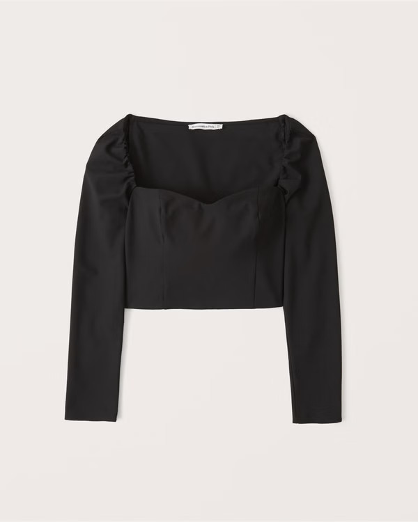 Cropped Long-Sleeve Portrait Neck Top | Abercrombie & Fitch (US)